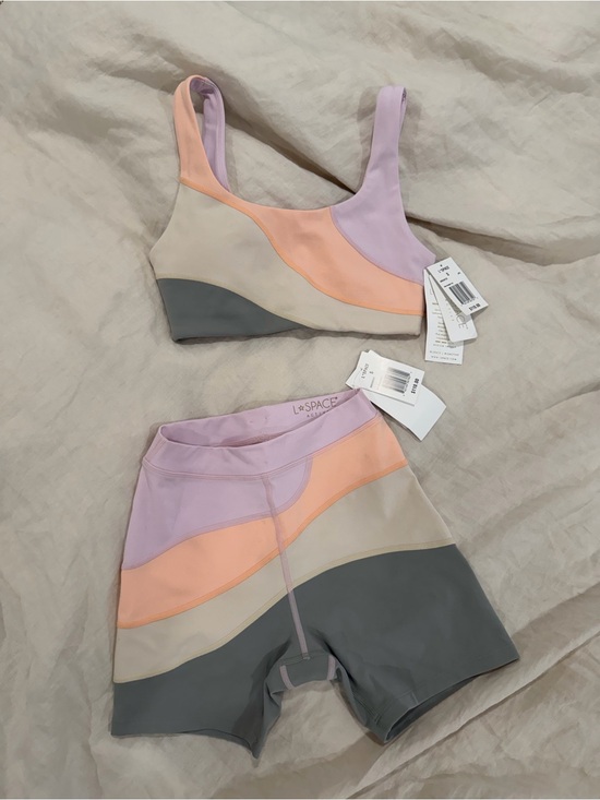 l*space Other - l*space Colorblock Sports Bra & Bike Short Set in Lavender, Peach, Cream, Gray